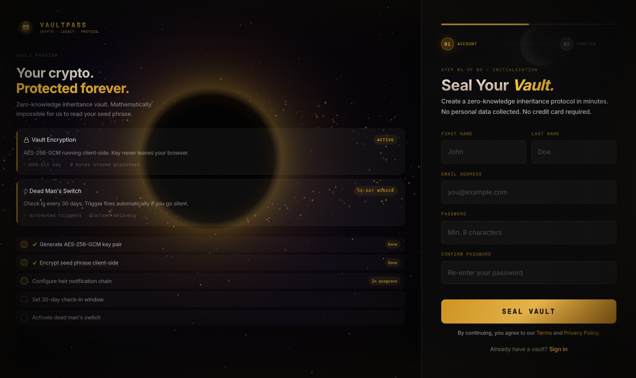 Guided setup — create your vault in minutes